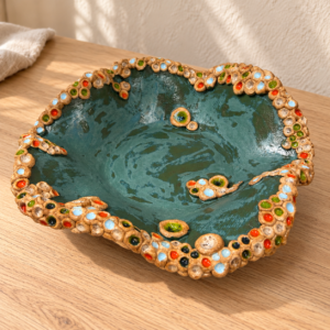 Ceramiczna misa na owoce z kolorowym brzegiem